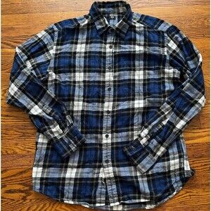 Uniqlo Shirt Mens Size XL Blue White Check Flannel Button Up Long Sleeve